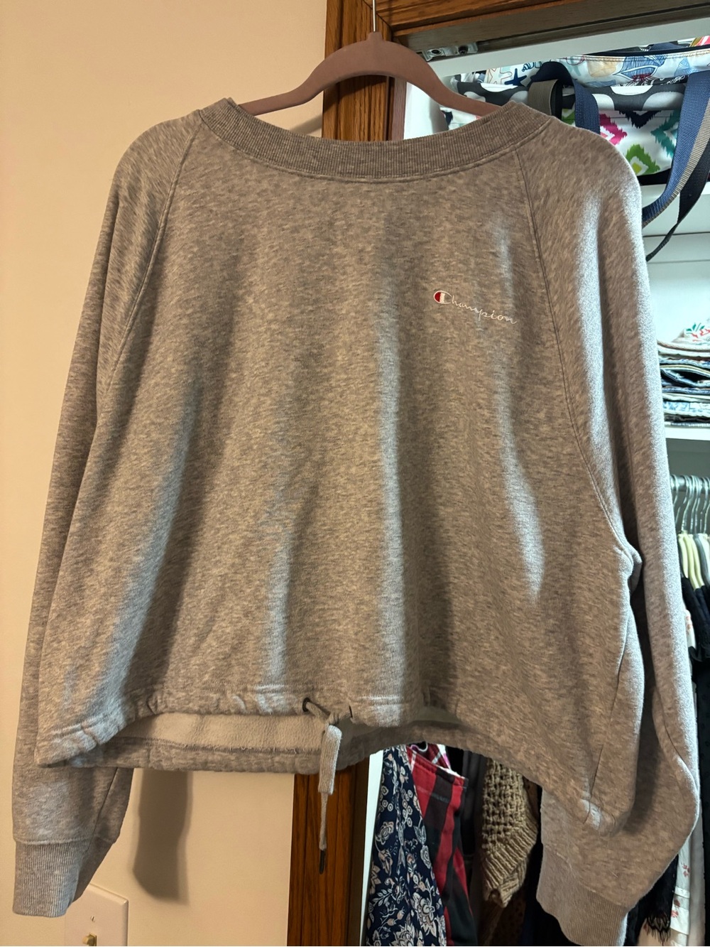 Champion Gray Women's Crewneck Drawstring Sweatshirt